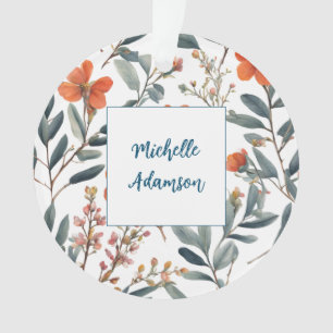 Retro Stylish Elegant Plain Flowers Your Name Ornament