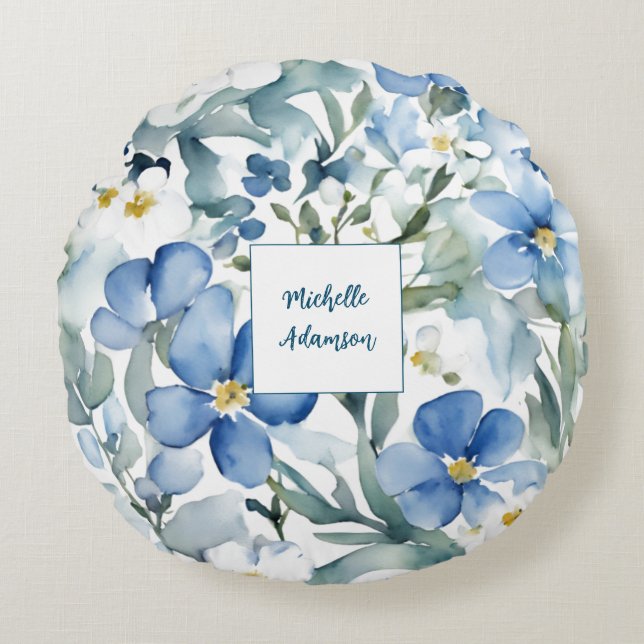 Retro Stylish Elegant Plain Flowers Your Name Round Cushion (Front)