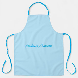 Retro Stylish Elegant Plain Sky Blue White Apron