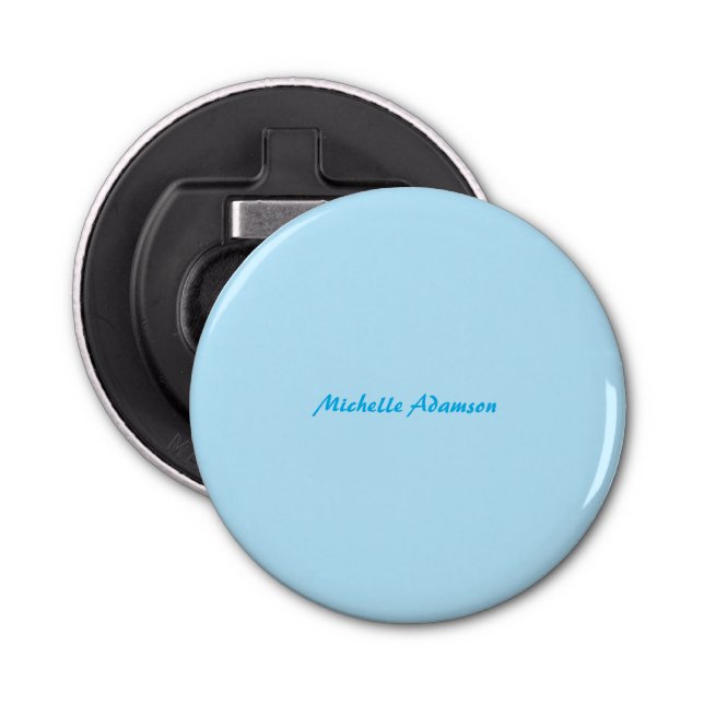 Retro Stylish Elegant Plain Sky Blue White Bottle Opener (Front)