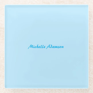 Retro Stylish Elegant Plain Sky Blue White Glass Coaster