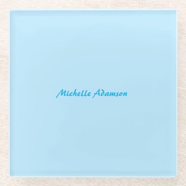 Retro Stylish Elegant Plain Sky Blue White Glass Coaster (Front)