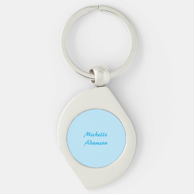 Retro Stylish Elegant Plain Sky Blue White Key Ring (Front)