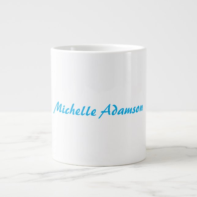 Retro Stylish Elegant Plain Sky Blue White Large Coffee Mug (Front)
