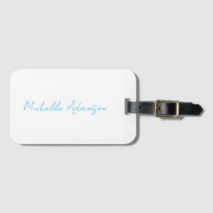 Retro Stylish Elegant Plain Sky Blue White Luggage Tag