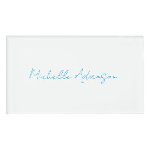 Retro Stylish Elegant Plain Sky Blue White Name Tag