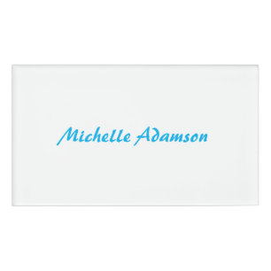 Retro Stylish Elegant Plain Sky Blue White Name Tag