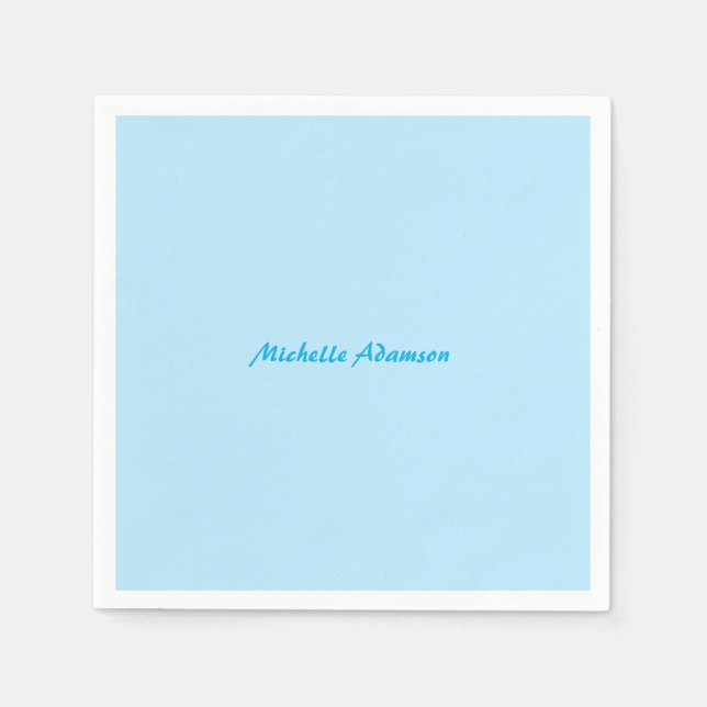 Retro Stylish Elegant Plain Sky Blue White Napkin (Front)