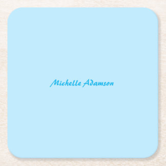 Retro Stylish Elegant Plain Sky Blue White Square Paper Coaster