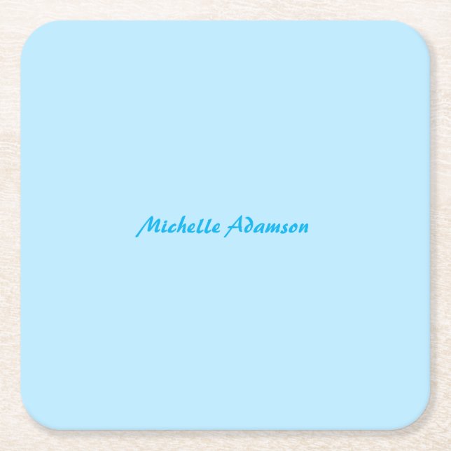 Retro Stylish Elegant Plain Sky Blue White Square Paper Coaster (Front)