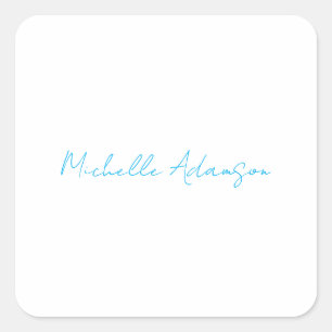 Retro Stylish Elegant Plain Sky Blue White Square Sticker