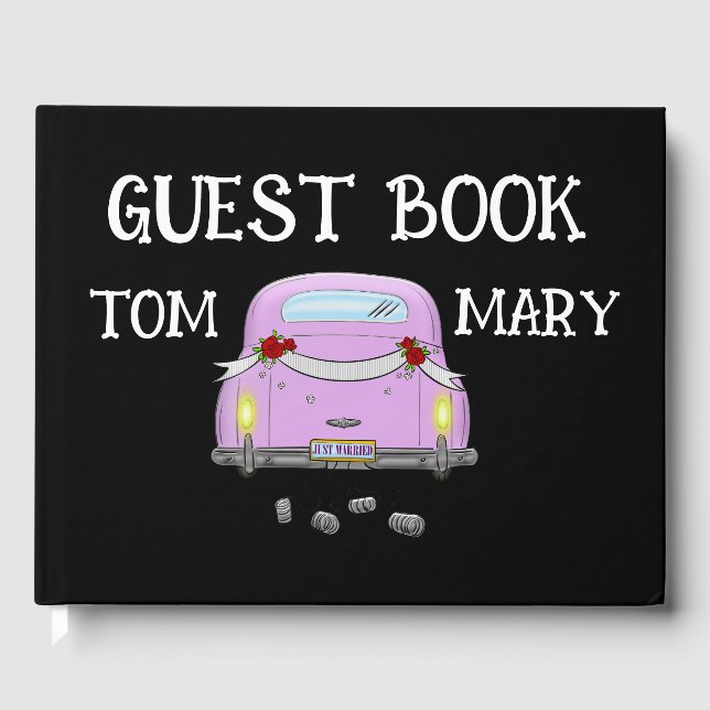  RETRO STYLISH JUST MARRIED CAR WEDDING Guest Book (Front)
