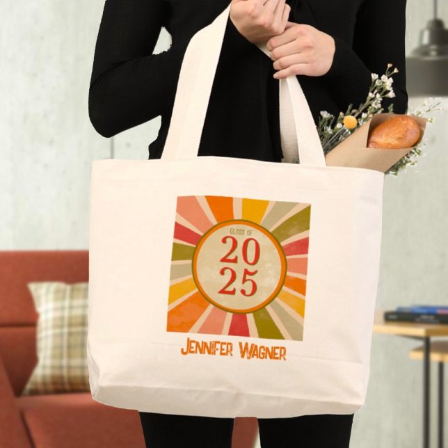 Retro Stylish Modern Class of 2025 Graduation Name Large Tote Bag (Creator Uploaded)