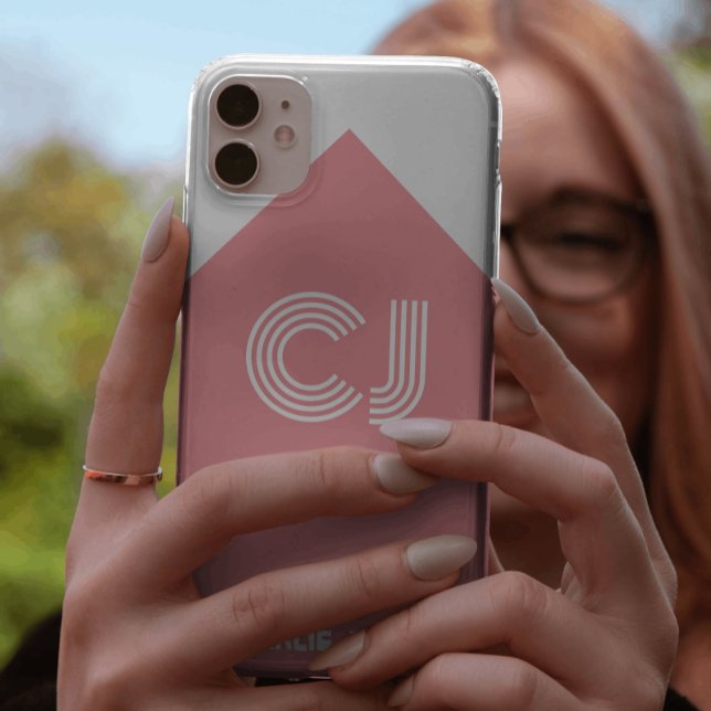 Retro Stylish Monogrammed white and blush pink Case-Mate iPhone Case (Creator Uploaded)