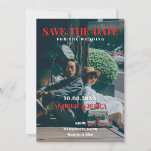 Retro stylish photo wedding save the date