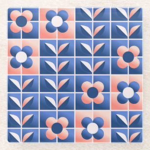 Retro stylized flowers: mosaic pattern. glass coaster