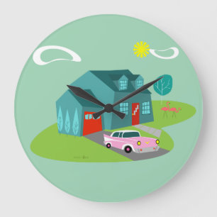 Retro Suburban House Acrylic Wall Clock