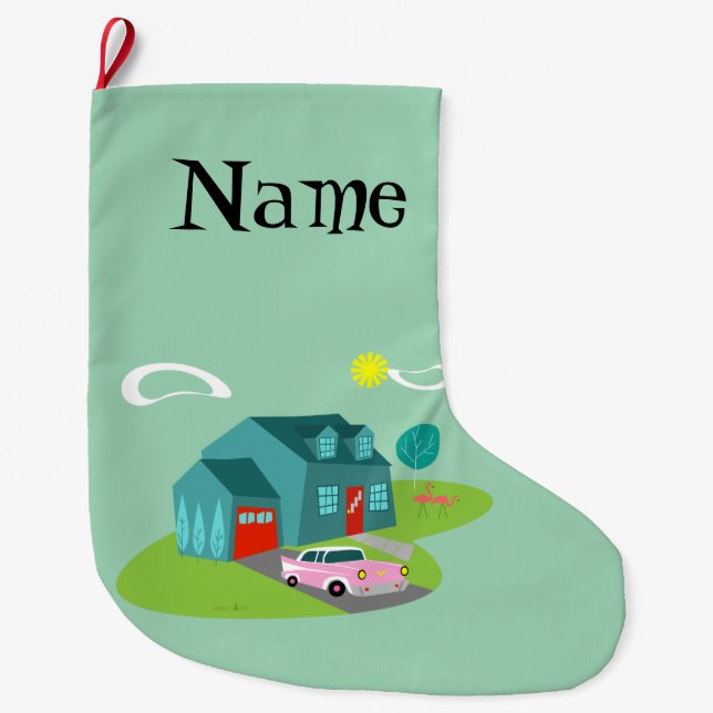 Retro Suburban House Christmas Stocking (Front)