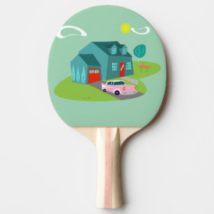 Retro Suburban House Ping Pong Paddle