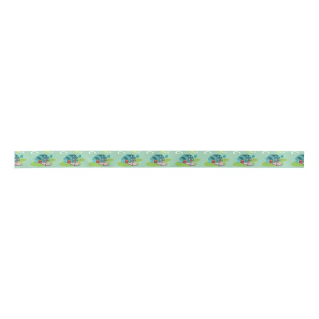 Retro Suburban House Ribbon Satin Ribbon (Front)