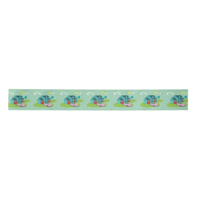 Retro Suburban House Ribbon Satin Ribbon (Front)