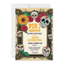 Retro Sugar Skulls Día de los Muertos Celebration 