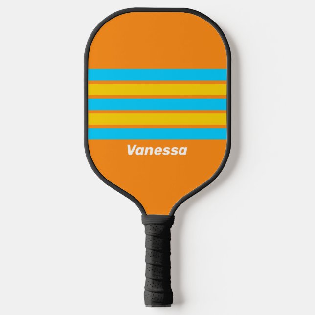 Retro Summer Beach Across Striping with Name Pickleball Paddle (Front)
