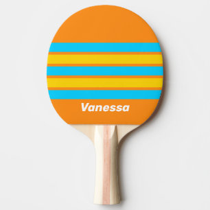 Retro Summer Beach Across Striping with Name Ping Pong Paddle