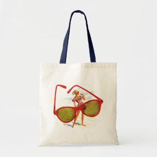 RETRO SUMMER BEACH BAGS TOTE BAG RED SUNGLASSES