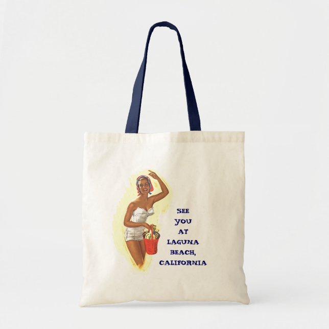 RETRO SUMMER BEACH BAGS TOTE BAG TEMPLATE WORDS (Front)