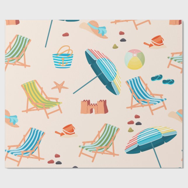Retro Summer Beach Day Wrapping Paper - Sandcastle (Flat)