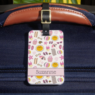 Retro Summer Beach, Personalised Name Luggage Tag