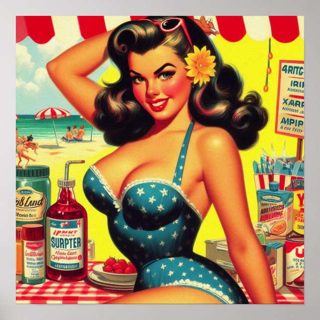 Retro Summer Beach Pin Up Poster (Front)