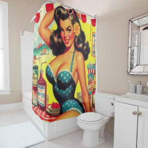 Retro Summer Beach Pin Up Shower Curtain
