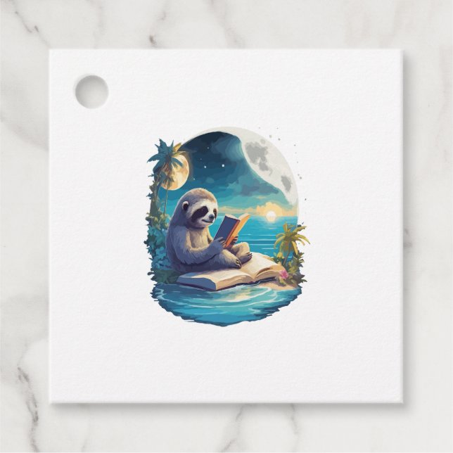 Retro Summer Beach Sloth Favour Tags (Front)