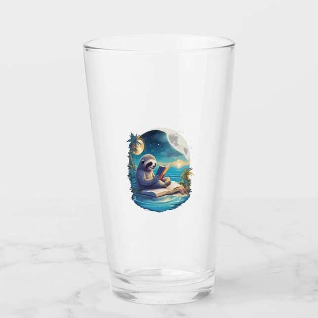 Retro Summer Beach Sloth Glass (Front)