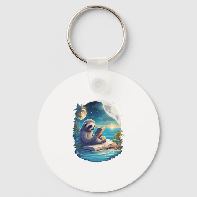 Retro Summer Beach Sloth Key Ring (Front)