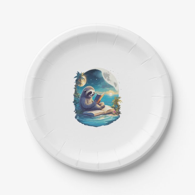 Retro Summer Beach Sloth Paper Plate (Front)