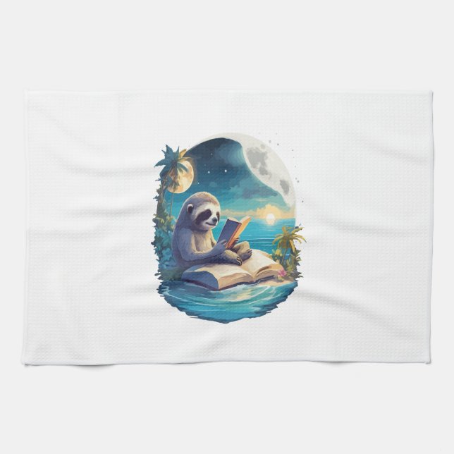 Retro Summer Beach Sloth Tea Towel (Horizontal)