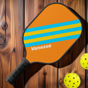 Retro Summer Beach Stripes with Name Pickleball Paddle