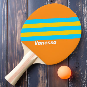 Retro Summer Beach Stripes with Name Ping Pong Paddle