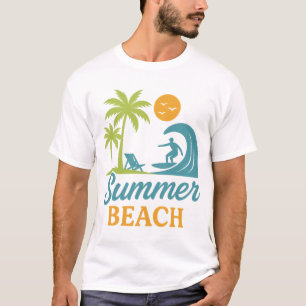 Retro Summer Beach Surfing Scene T-Shirt