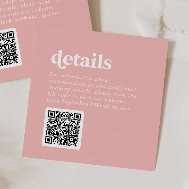 Retro Summer | Blush Pink QR Code Wedding Details Enclosure Card (Creator Uploaded)
