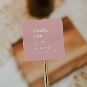 Retro Summer Blush Pink Thank You Favour Sticker