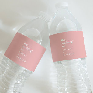 Retro Summer Blush Pink Wedding Water Bottle Label