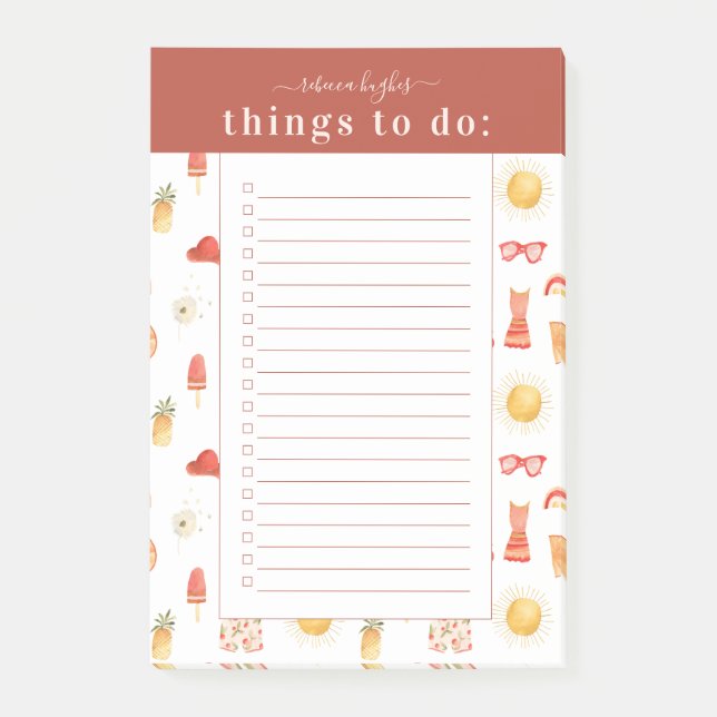 Retro Summer Boho Picnic | Monogram To Do List Post-it Notes (Front)