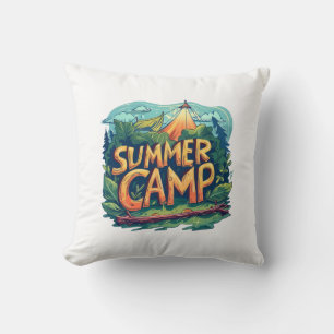 Retro Summer Camp Graphic T-Shirt Cushion