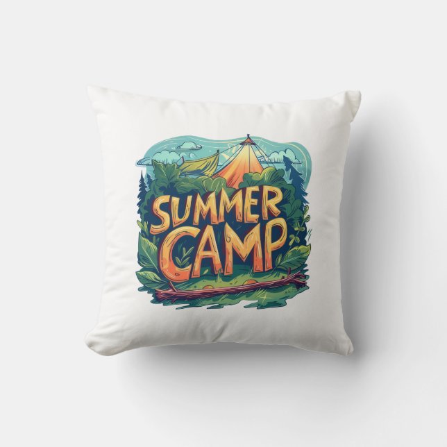Retro Summer Camp Graphic T-Shirt Cushion (Front)