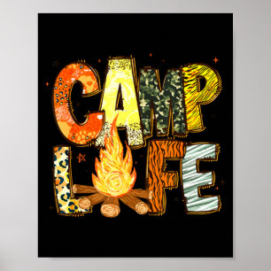 Retro summer camp life family adventure camping poster
