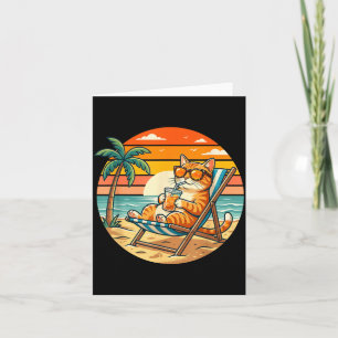 Retro Summer Cat Beach Sunset Vintage Vacation Card